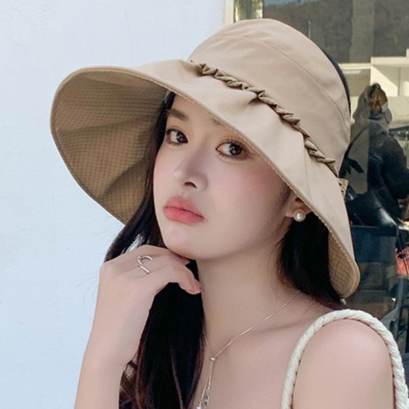 2025 new empty top hat versatile spring summer bucket hat big brim sun protection bow