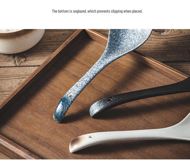 Japanese Ceramic Long-Handle Soup Spoon for Porridge & Hot Pot