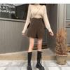 Plus Size High Waist Woolen Wide Leg Shorts for Women - Autumn Winter 2023 Black A-Line Slimming Casual Pants