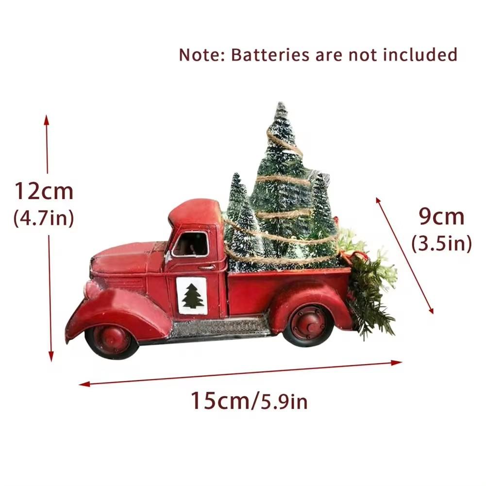 Red Christmas Truck, Little Red Truck Christmas Decor With Christmas Trees And LED String Lights