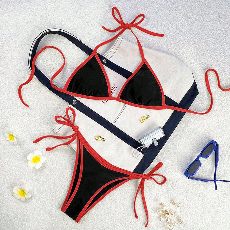 TS JYL-BK035 Solid Tie Back Two-Piece Bikini, High Elastic Comfortable Swimwear For Ladies