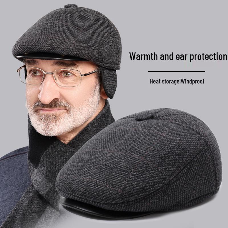 Men's Autumn/Winter Thick Duckbill Cap with Ear Protection - Middle-Aged and Senior Outdoor Cotton Hat