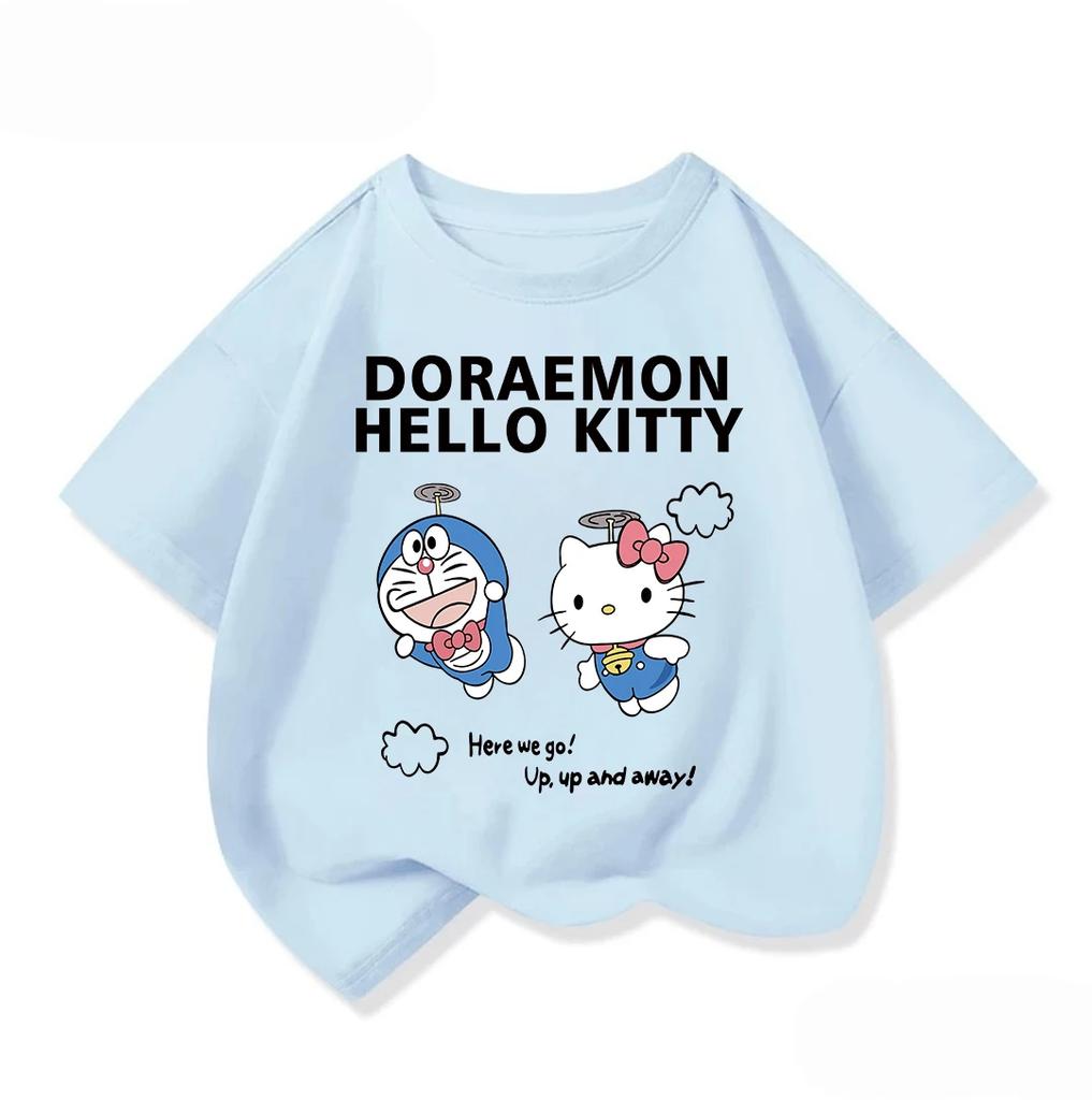 Fashionable Children's T-shirt, Cute Cartoon Street Top for Summer, Doraemon Casual Wear