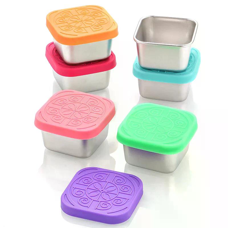 1/2Pcs Stainless Steel Salad Box Snack Seasoning Container With Silicone Lids Leakproof Stackable Dressing Food Storage Box