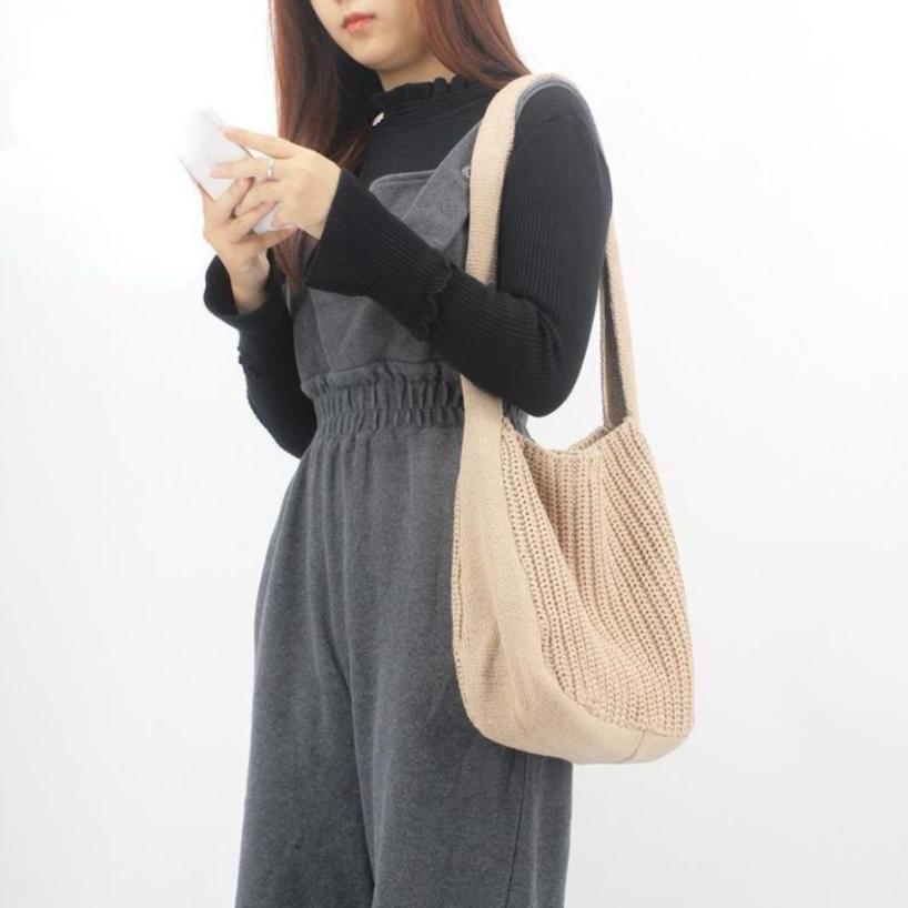 Women's Lightweight Knit Underarm Shoulder Bag Soft Knitted French Tote Casual Daily Handbag Trendy Shoulder Purse