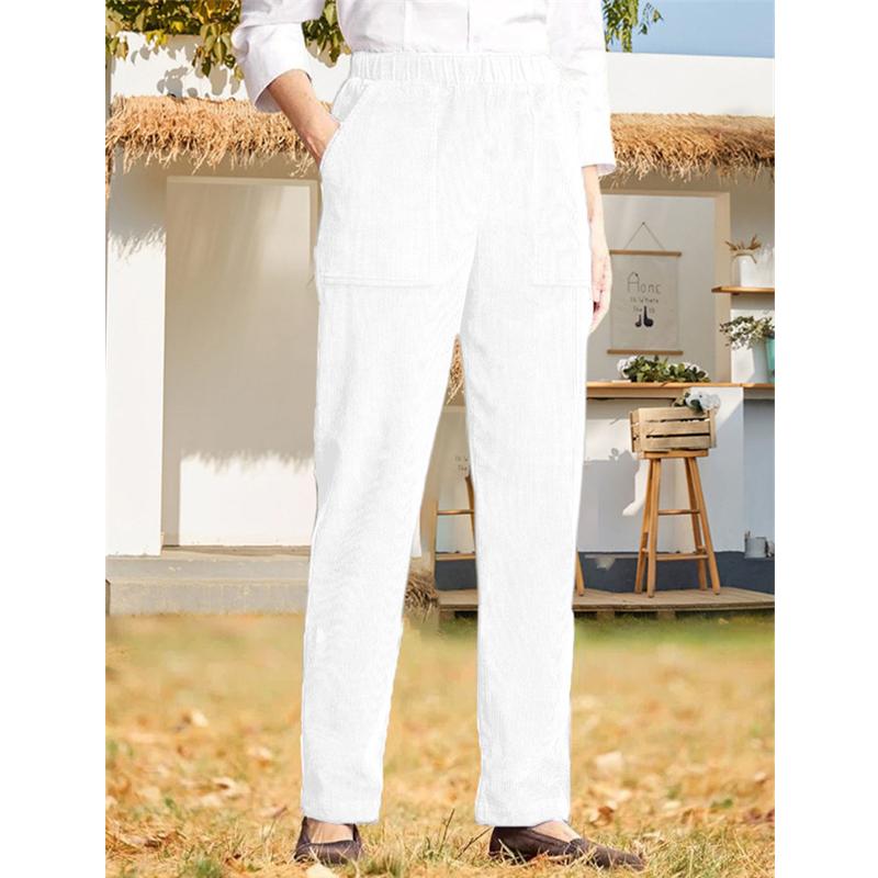 

2024 Новые женские однотонные вельветовые прямые повседневные брюки с эластичной резинкой на талии S белый