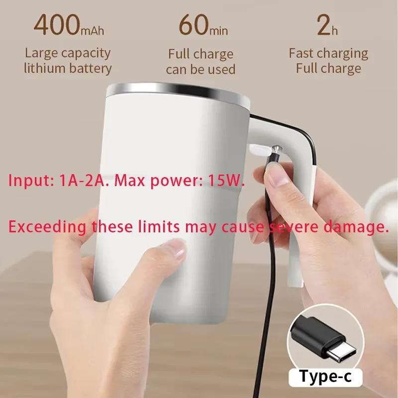 Automatic Stirring Mug with LED Temperature Display, Rechargeable Magnetic Coffee Cup with Lid - 12oz for Home or Office.