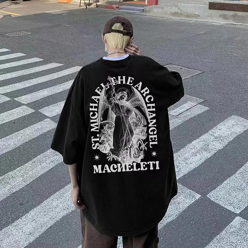 

Летняя мода Ретро Готический принт Мужская футболка Топ Мода Хлопок Свободный Харадзюку Пара Хип-хоп Y2K уличная одежда С коротким рукавом S