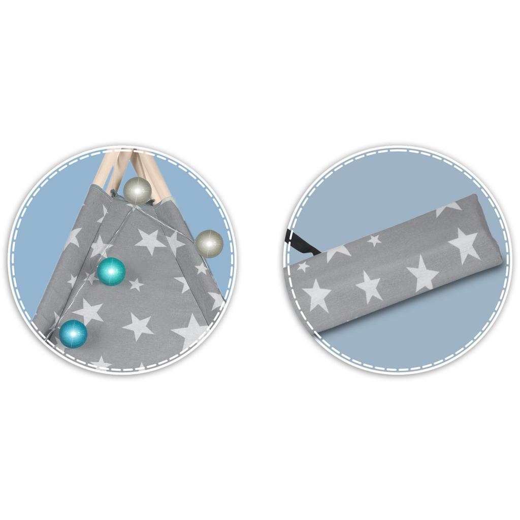 Nukido Children's Teepee Tent With Lights - Gray With Stars