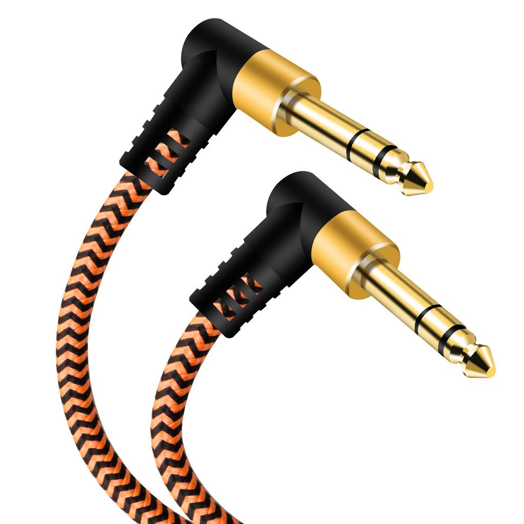 6.35mm Guitar Cable, 0.5m, 14" TRS Cable, Nylon Braided Multi-Shielded 6.35mm Stereo Jack 90 Degree Right Angle Male to 90 Degree Right Angle Male