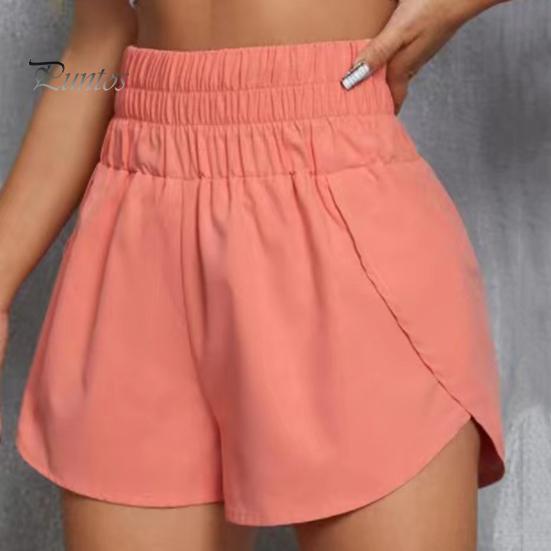 Lady Summer Shorts Women Sports High Elastic Waist Loose Soft Quick Solid Color Dry Breathable Split Hem Jogging Gum Mini