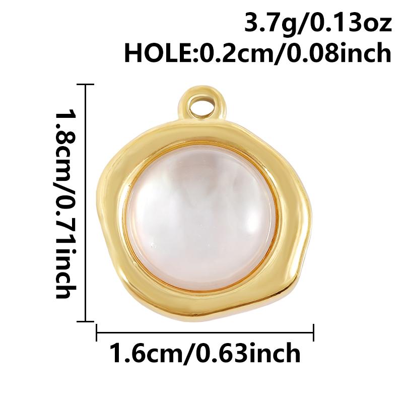 2pcs White Shell Oil Dripping Charm Real Gold Plated Love Round Water Droplet Stainless Steel Charms For Jewelry Making Supplies