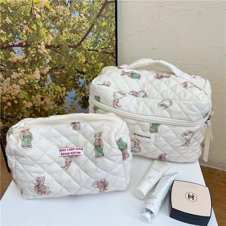INS Bear Rabbit Makeup Bag Large Capacity Stationery Storage Bag Pen Bag Portable Travel Wash Bag Three Piece Set Makeup Case