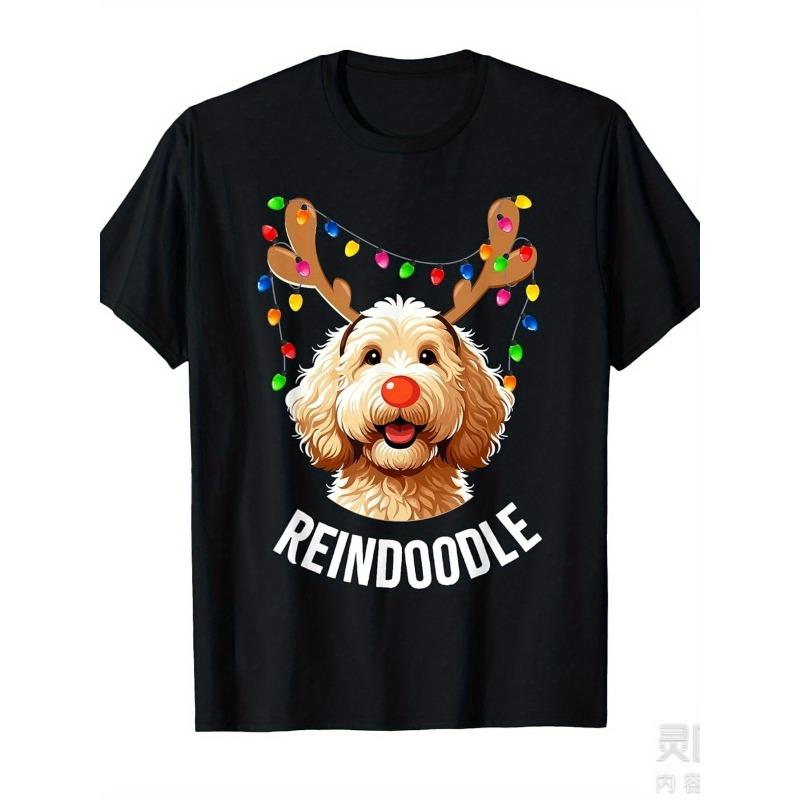 

Christmas Goldendoodle Reindeer Doodle Dog Reindoodle Dog T-Shirt for Men style summer short-sleeved printed T-shirt pure cotton, Seasonal Outfit 4XL чорний