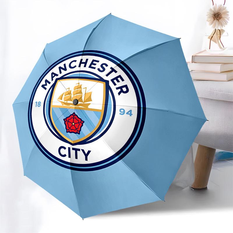 Manchester City, Parasol Automatyczny z Godłem, 8-żebrowa Konstrukcja, Przenośny Parasol, Odpowiedni dla Mężczyzn i Kobiet na Wszystkie Pory Roku, Idealny