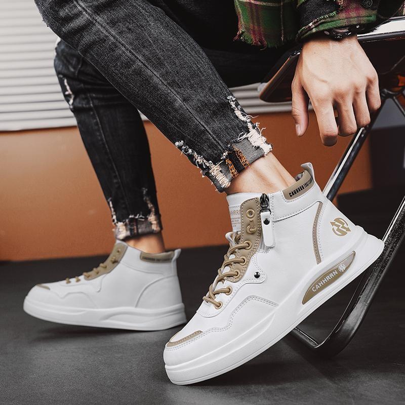 Autumn 22 new small leather shoes high-top casual board shoes trendy youth thick-soled heightening sports shoes