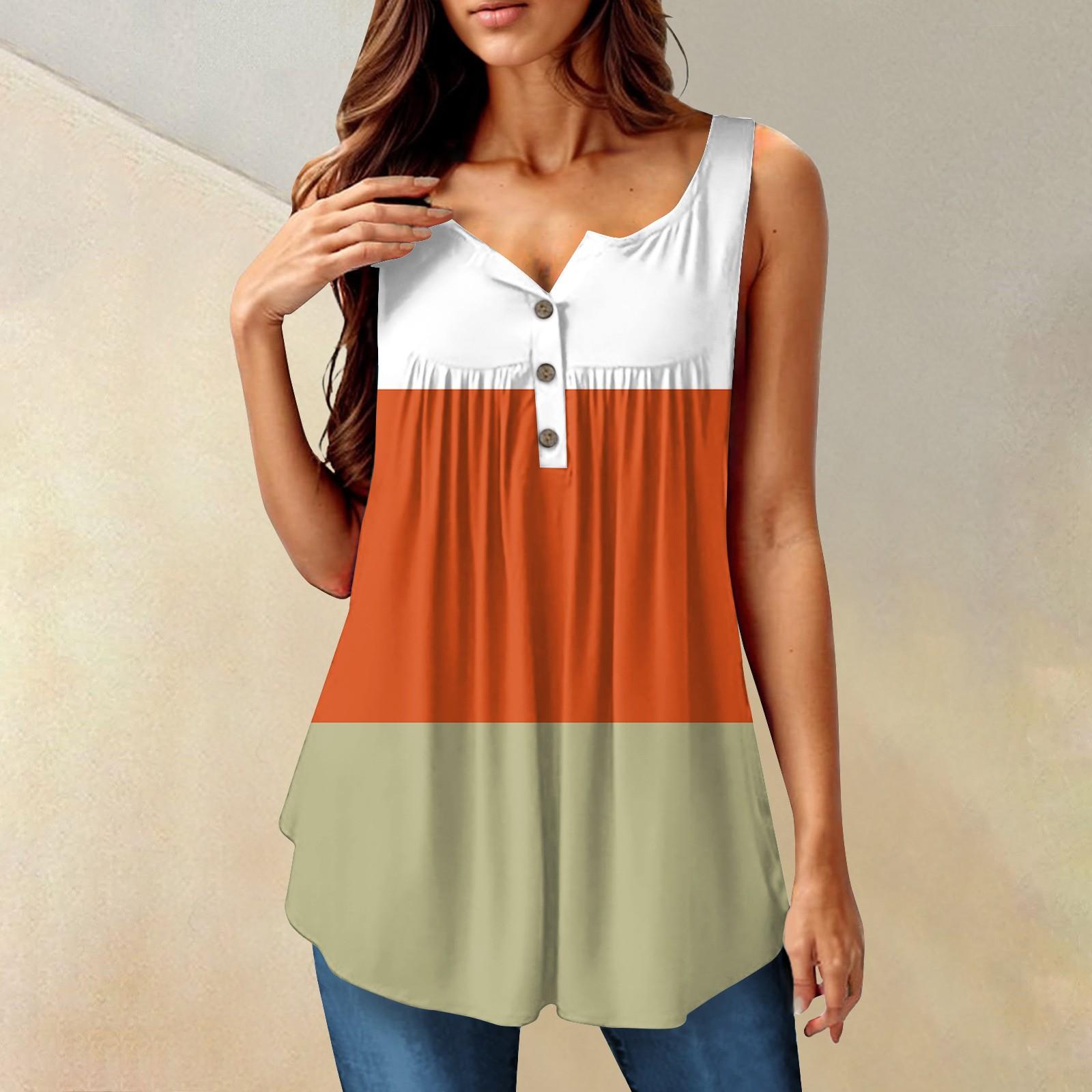 

Женская мода плиссированная безрукавка повседневная футболка жилет топ на пуговицах XXL оранжевый