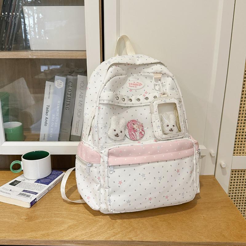 High-value sweet pink polka dot junior high school student backpack female volume two-dimensional transparent bar high school student backpack