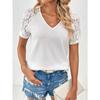 Sommer Damen Hohlspitze Spitze V-Ausschnitt Lose T-Shirt Kurzarm Tops