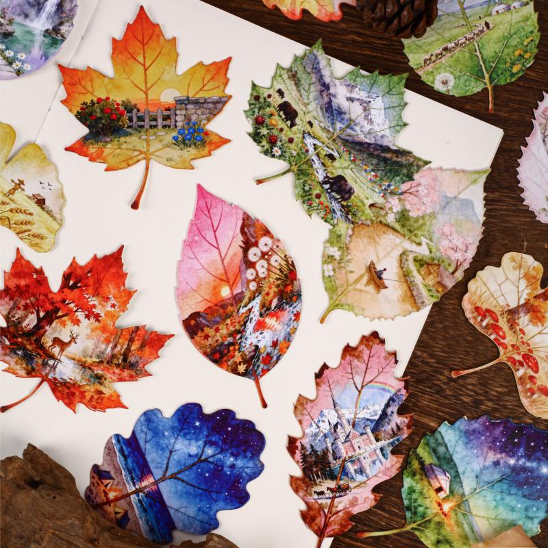 8Pcs Pack Leaf Landscape Creative Sticker Pack Fresh Healing Journal Collage Decor Decals