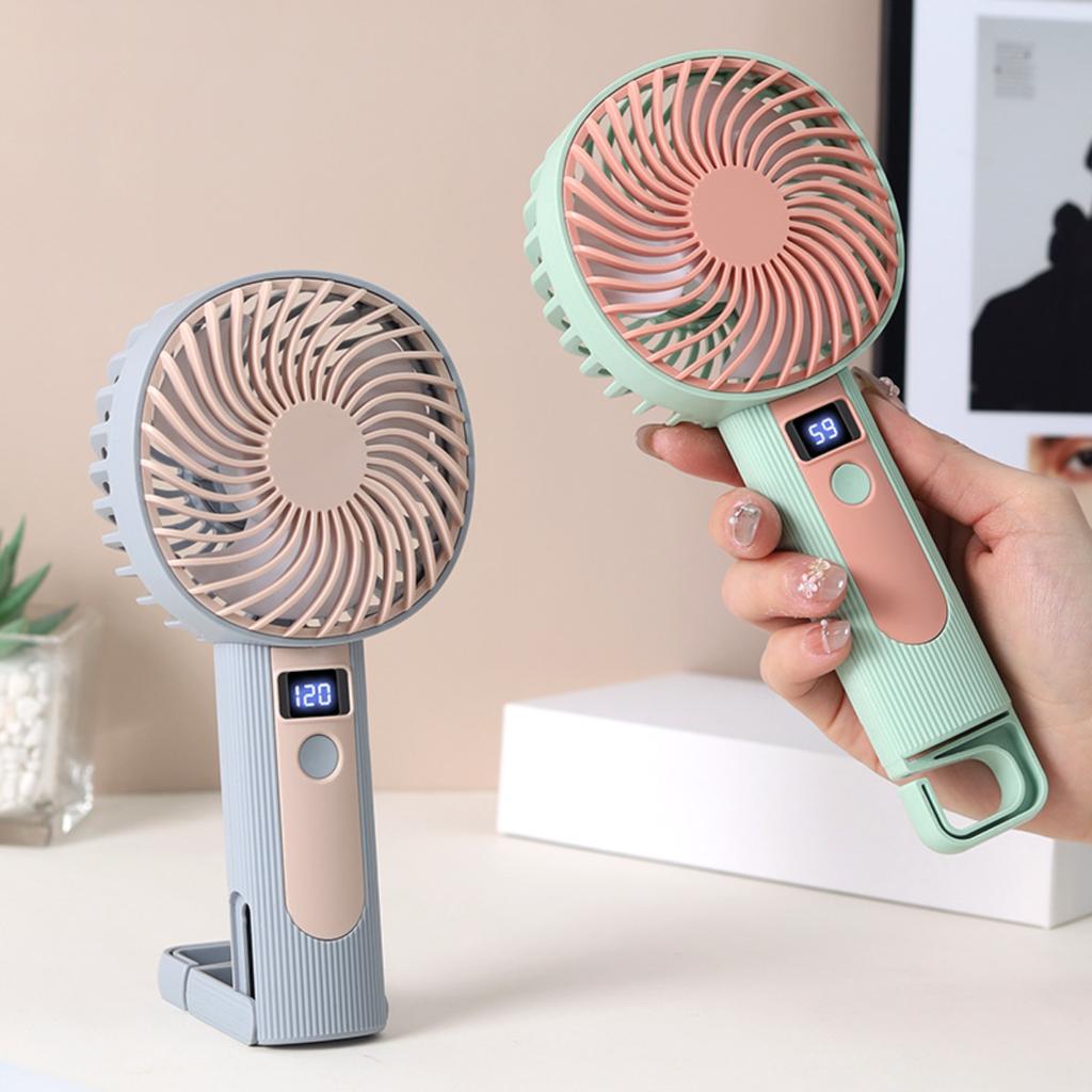 Mini USB Rechargeable Handheld Fan Digital Display 120 Speeds Stand or Handheld Compact Portable Personal Cooling Fan