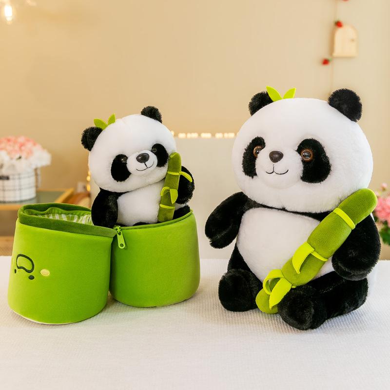 Simulation bamboo tube giant panda doll panda hall souvenir doll plush toy bamboo shoots panda mascot