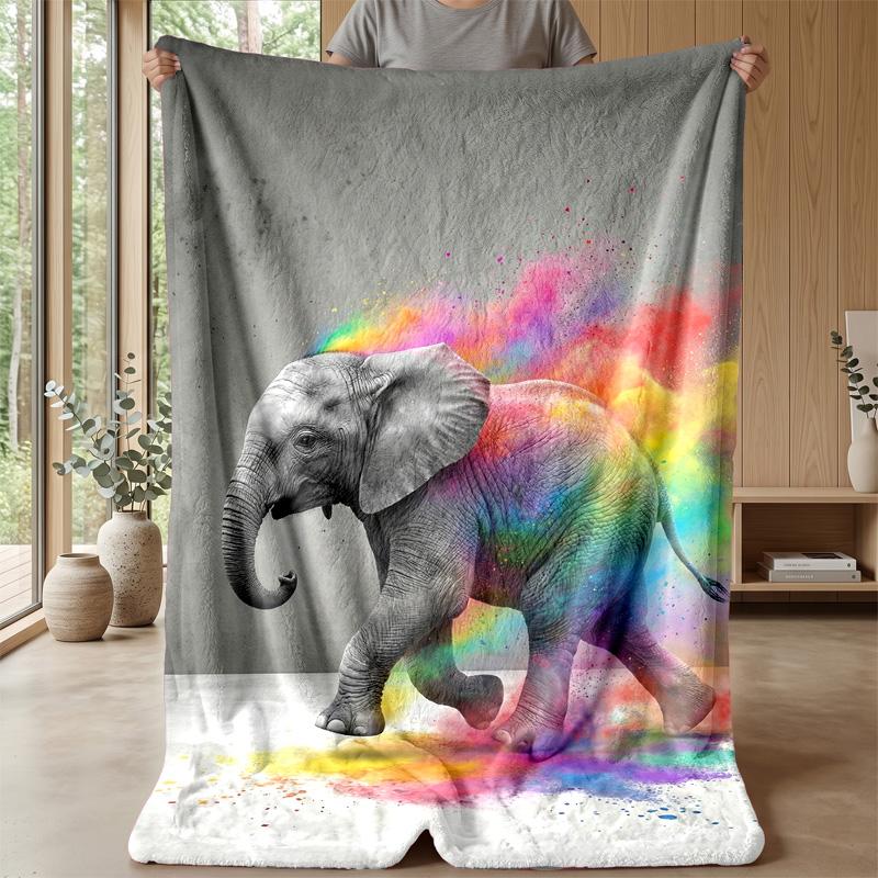 Elephant with Butterflies In Jungle Theme Blanket Lightweight Warm Flannel Blanket Decorative Throw Blanket for Home Decoration