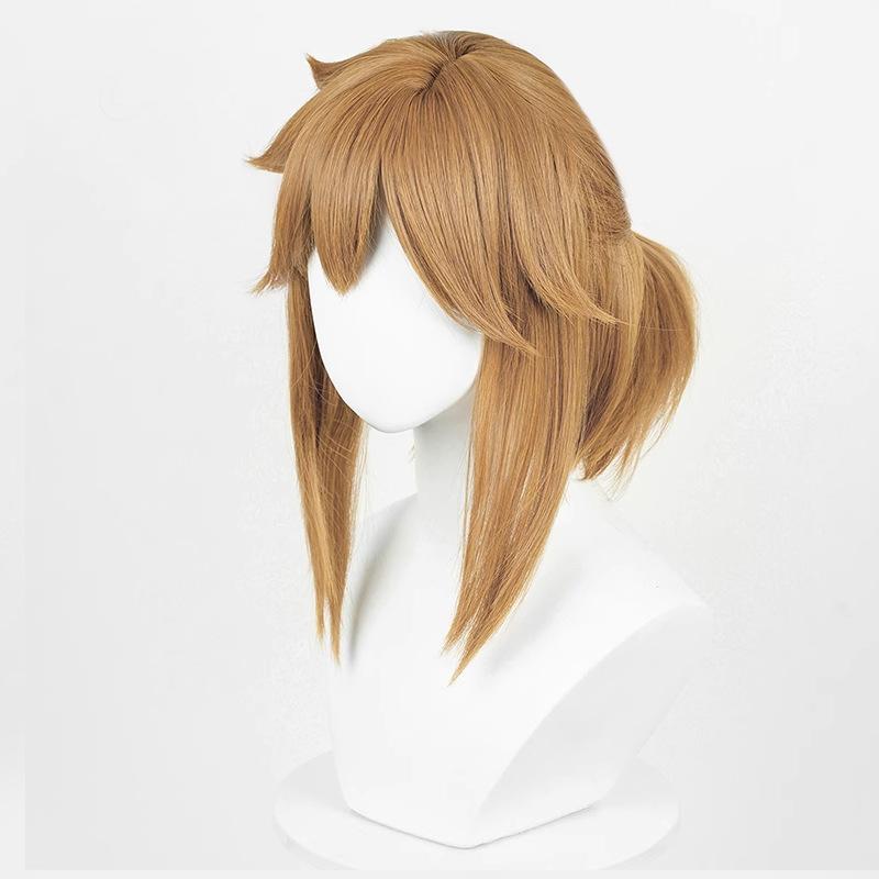 Link Cosplay Blonde Brown Wig Tears of the Kingdom Heat Resistant Synthetic Wigs for Halloween Party with Elf Ears Earrings