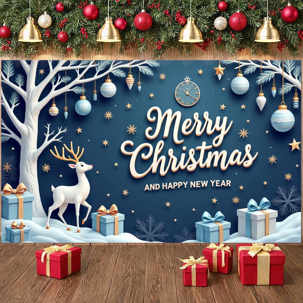 Weihnachtsdekoration Elegantes Design Weihnachtsbaum-Banner Neujahrsbanner Blaues Thema Rentier-Banner Für Familientreffen Neu