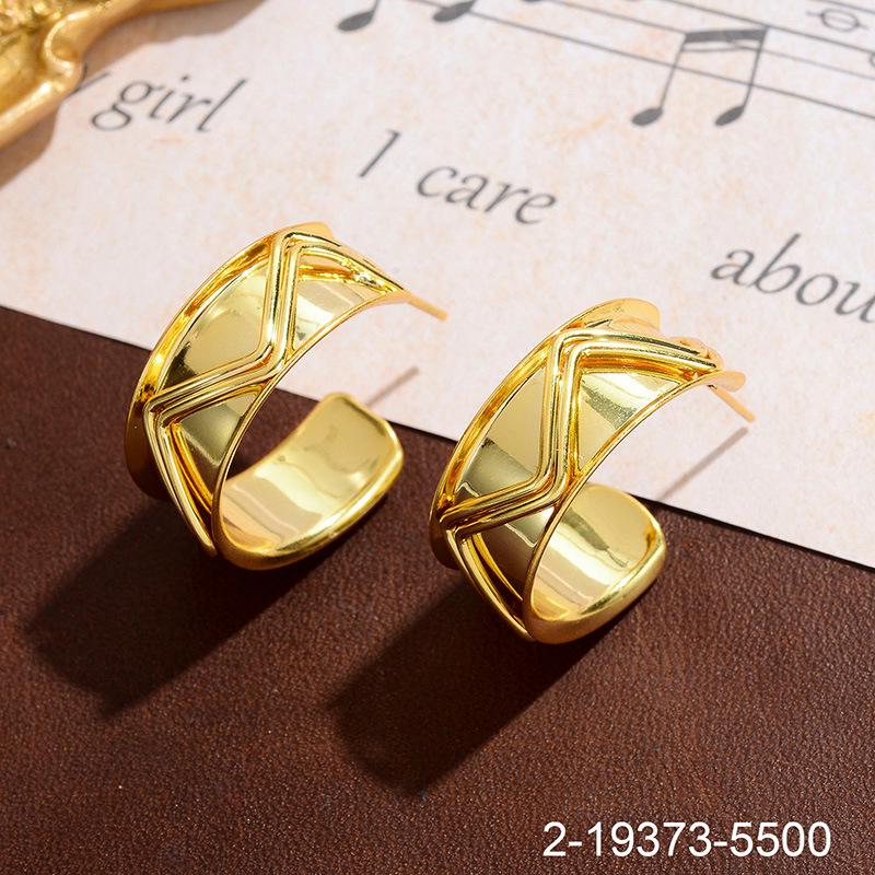 Elegante französische Retro Geometrische Metallohrringe mit Silberstift