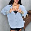 Womens Oversized Knit Cardigan Soft Faux Mink Fur Coat Long Sleeve V-Neck Loose Fit Street Style Sweater