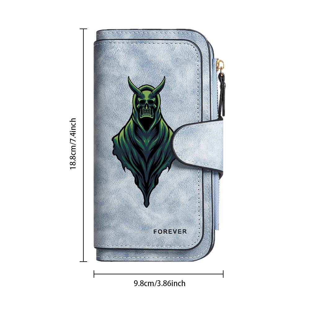 Gothic Skull Long Wallet Cool Bifold Card Holder Fashion Casual Purse For Men Women