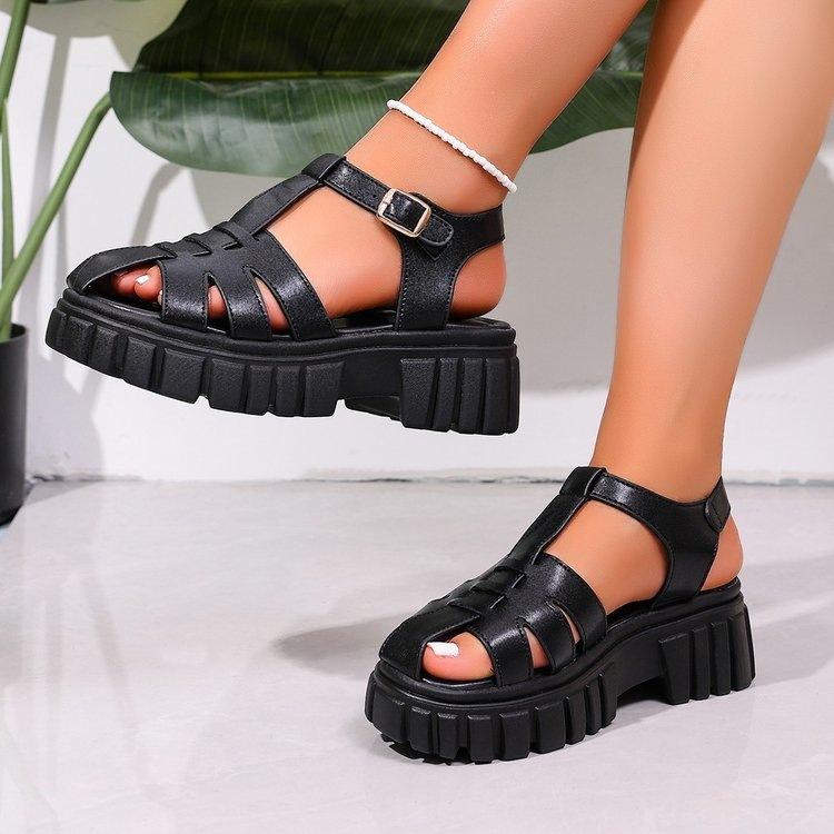 Women's Anti-slip Shoes with Thick Soles and Wide Heels, Large Size Sandals