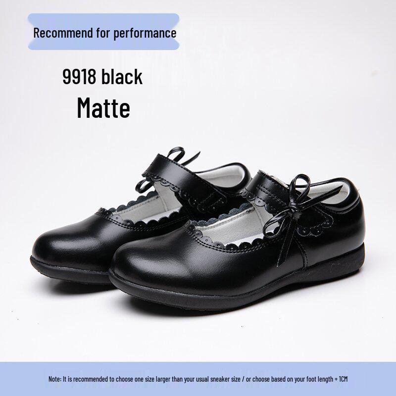 Black Genuine Leather Children's Performance Shoes - Little Princess Campus Style