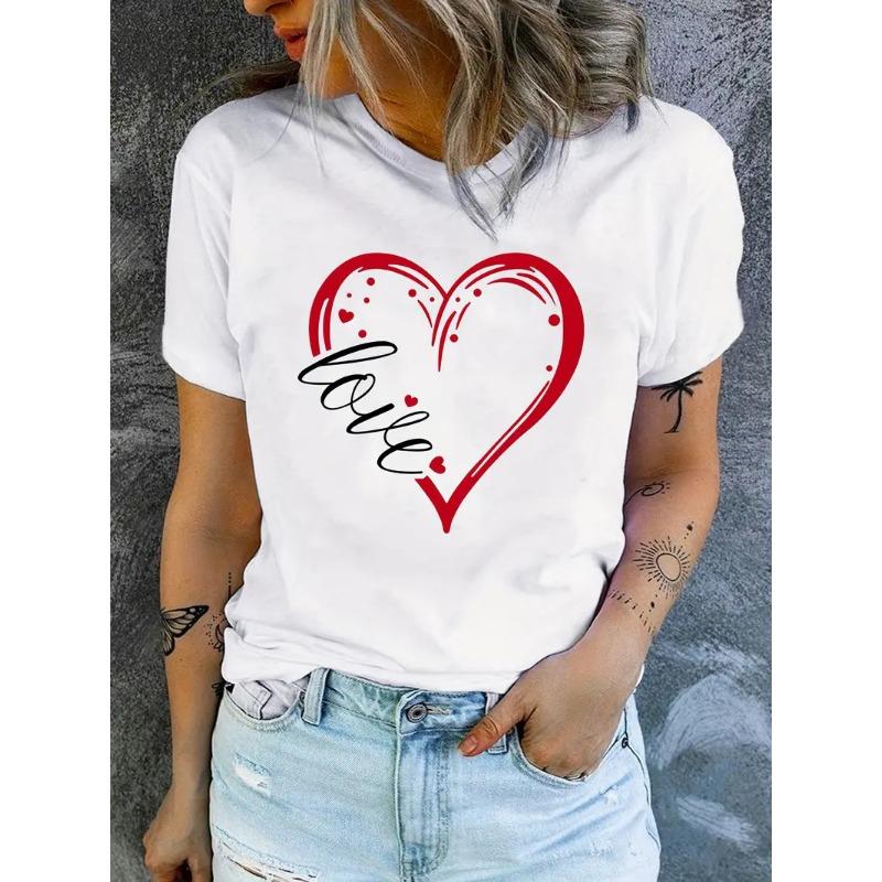 Women's Short Sleeved Valentine's Day Love 3D Printed Simple and Personalized Round Neck T-shirt
