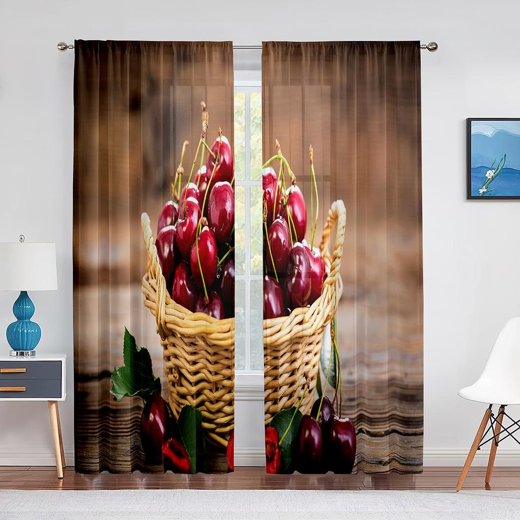 Fruit Cherry Pattern Design Pink Sheer Curtain For Living Room Home Kitchen Bedroom Window Decor Chiffon Tulle Voile Curtains