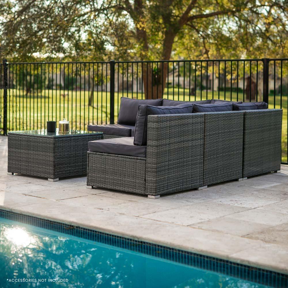 Patio Furniture Sets London Rattan 5 Seater Modular Outdoor Setting Lounge With Coffee Table Grey