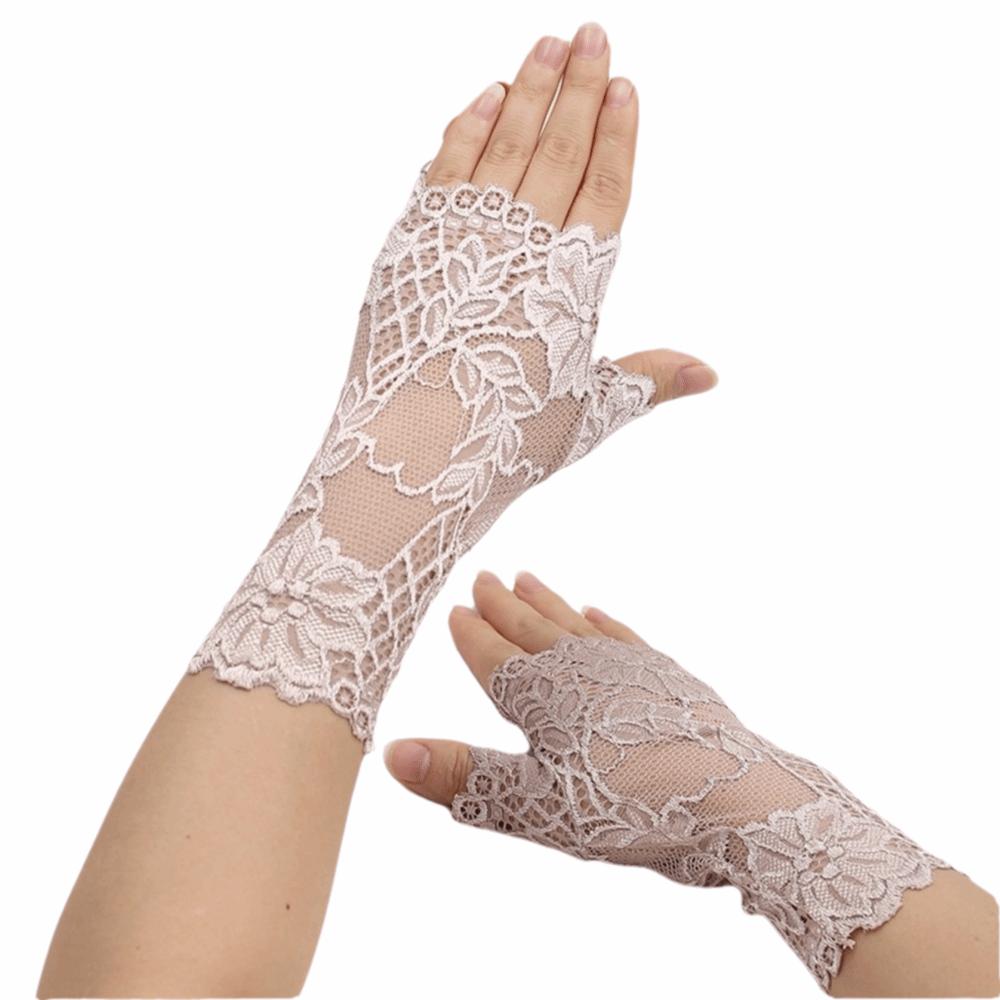 Thin Fabric Lace Sunscreen Gloves Flower Pattern Arm Sleeve Bridal Short Gloves Tattoo Covering