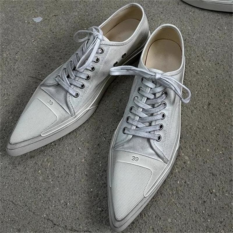 Pointed Toe Lace Up Sports Casual Do Old Women's Shoes White Fashion Hand-made Ladies Canvas Shoes Unisex Zapatillas De Mujer
