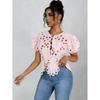 QICED Women's Fashion Casual Solid Color Print Short Sleeve V Neck Blouses & Shirts