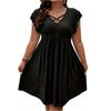 Women’s Short Sleeve V Neck Mini Dress with Ruffle Sleeves and Crisscross Front Casual Loose Fit