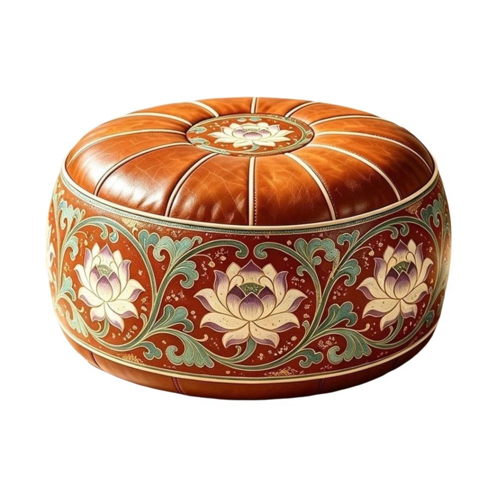 PU Leather Round Sofa Stool Cover Space-Saving Tatami Sitting Mat Storage Leg Bench Apartment