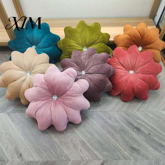 Decorative Pillows for Birthday Gifts Flower Throw Pillow, 18 Inch Floral Cushion, Velvet Round Cushion Chair Pillow with Rhinestone Accent Sofa Couch