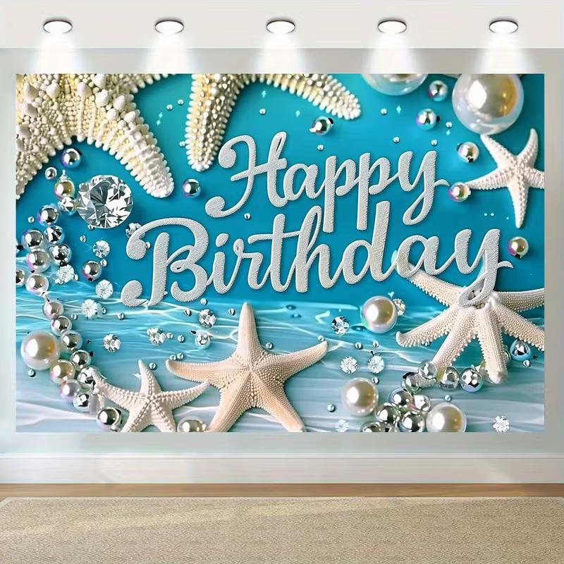 2D Tropical Ocean Starfish Birthday Backdrop Underwater Beach Party Banner