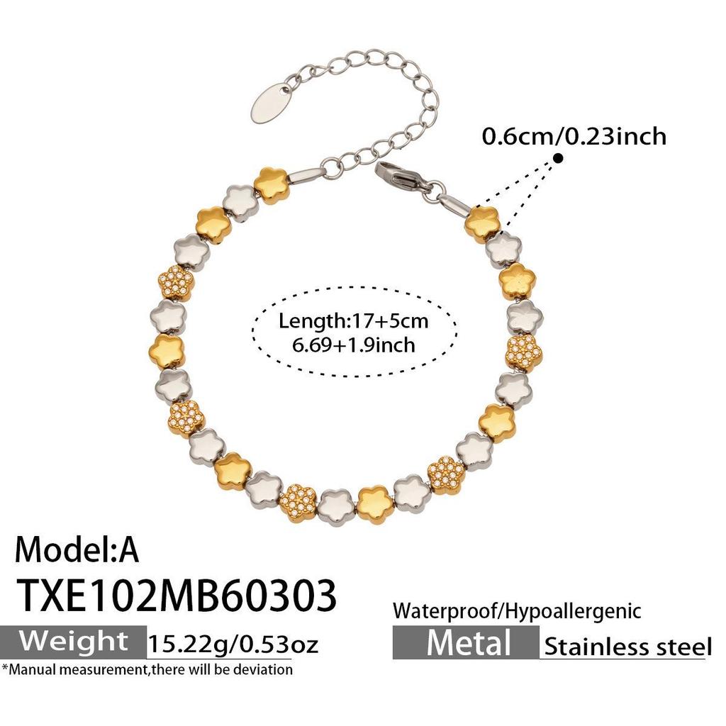 European & American Fashion Star Zirconium Necklace & Bracelet Set - Color-block Stainless Steel Jewelry