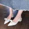 2025 Modern Office Shoes for Women Black Wedding Slingback Pointed Toe Butterfly Decoration Female High Heeled Sand