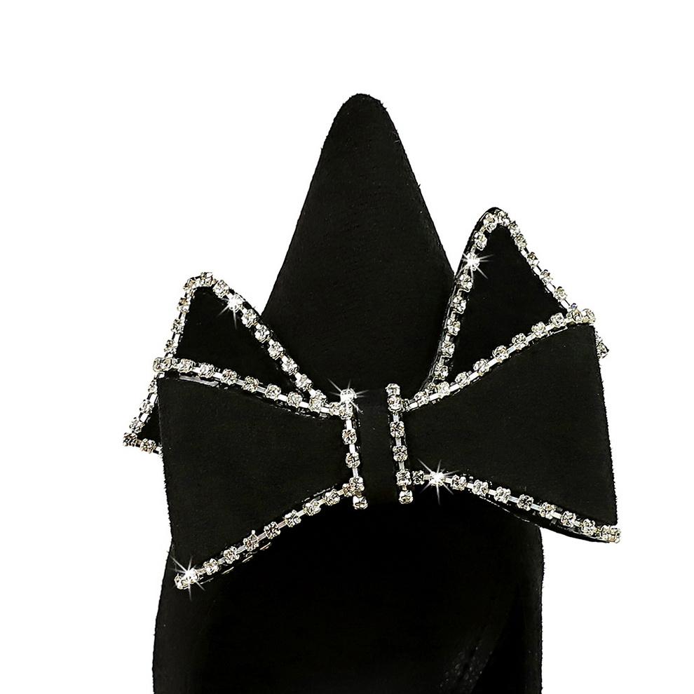 Fashion Rhinestone Bowknot Woman Pumps Suede High Heels Sexy Party Shoes Pointed Stilettos Women Heels Luxury Pumps Large Size 42 43