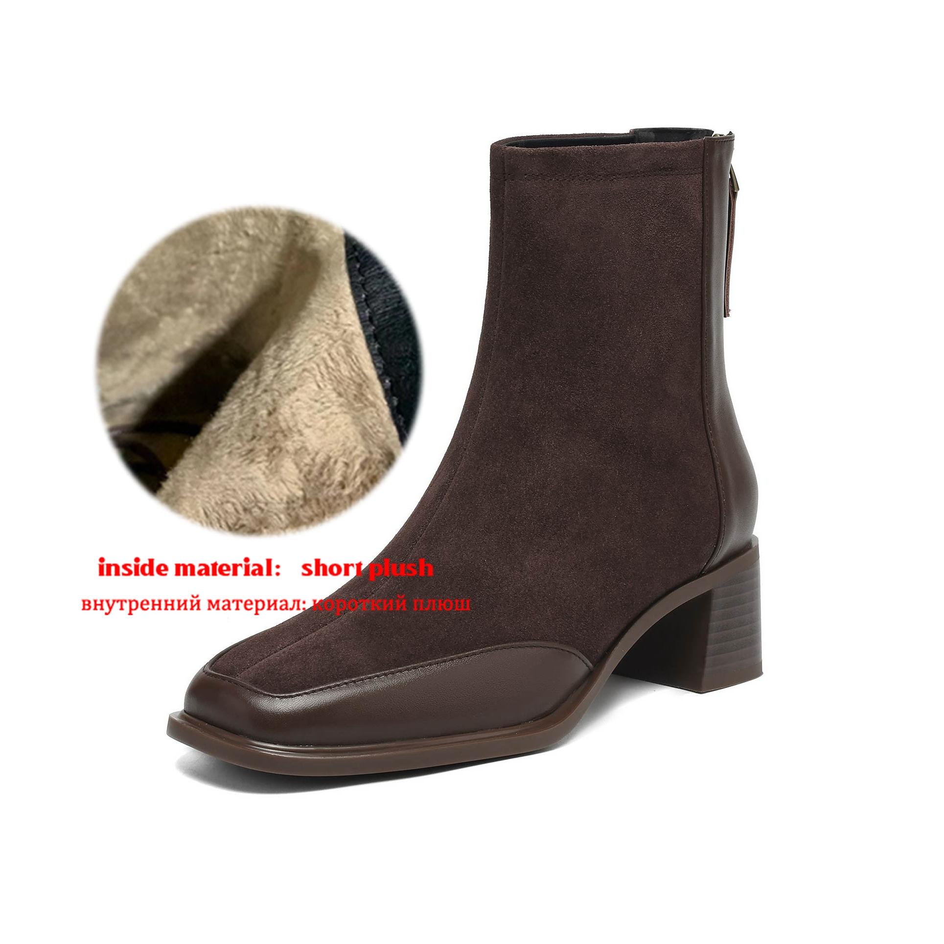 

Krazing Pot Cow Suede Nubuck Autumn Winter Shoes Thick Heels Size 42 Square Toe Zipper Vintage Ankle Boots 42