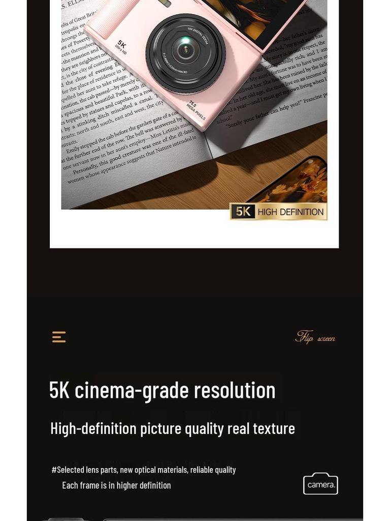 5K Mirrorless Camera with Flip Screen for High-Definition Retro Photography - CCD Digital Camera for Students and Professionals