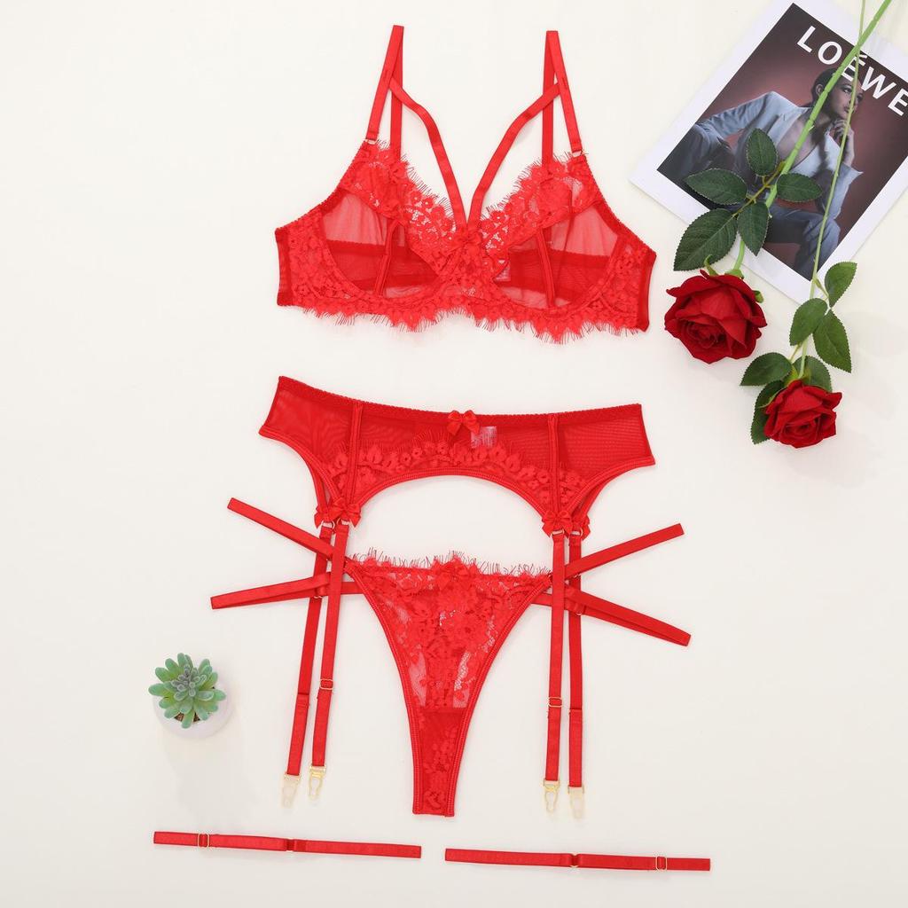 Sensual Lace Trim Thong Leg Garter Set - Ultra-Thin, See-Through, Chest-Minimizing Lingerie